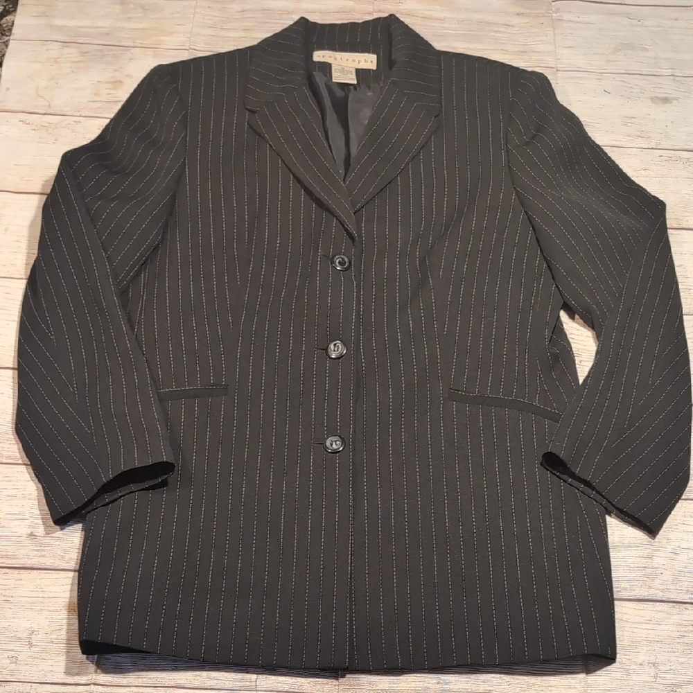 Apostrophe Black With White Pinstripes longer  Blazer Size 16
